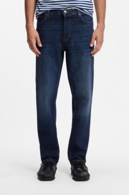 Tapered-fit jeans in dark-blue stretch denim, Dark Blue
