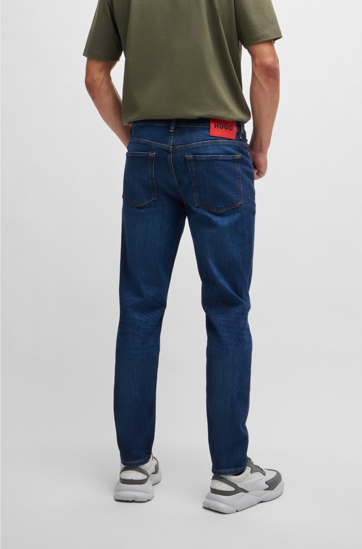Tapered-fit jeans in blue comfort-stretch denim, Dark Blue