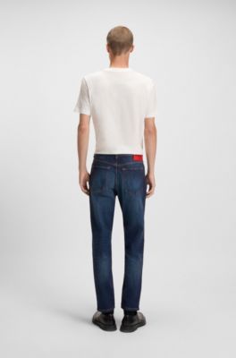 Jean Tapered en denim stretch bleu fonc&eacute;, Bleu fonc&eacute;