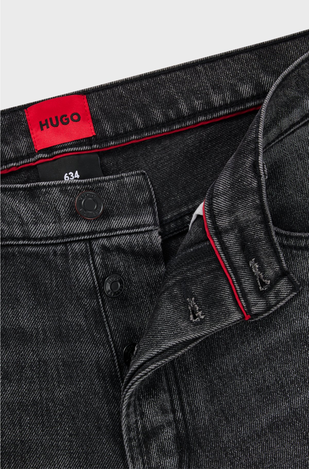 Tapered-fit jeans in black distressed denim, Dark Grey
