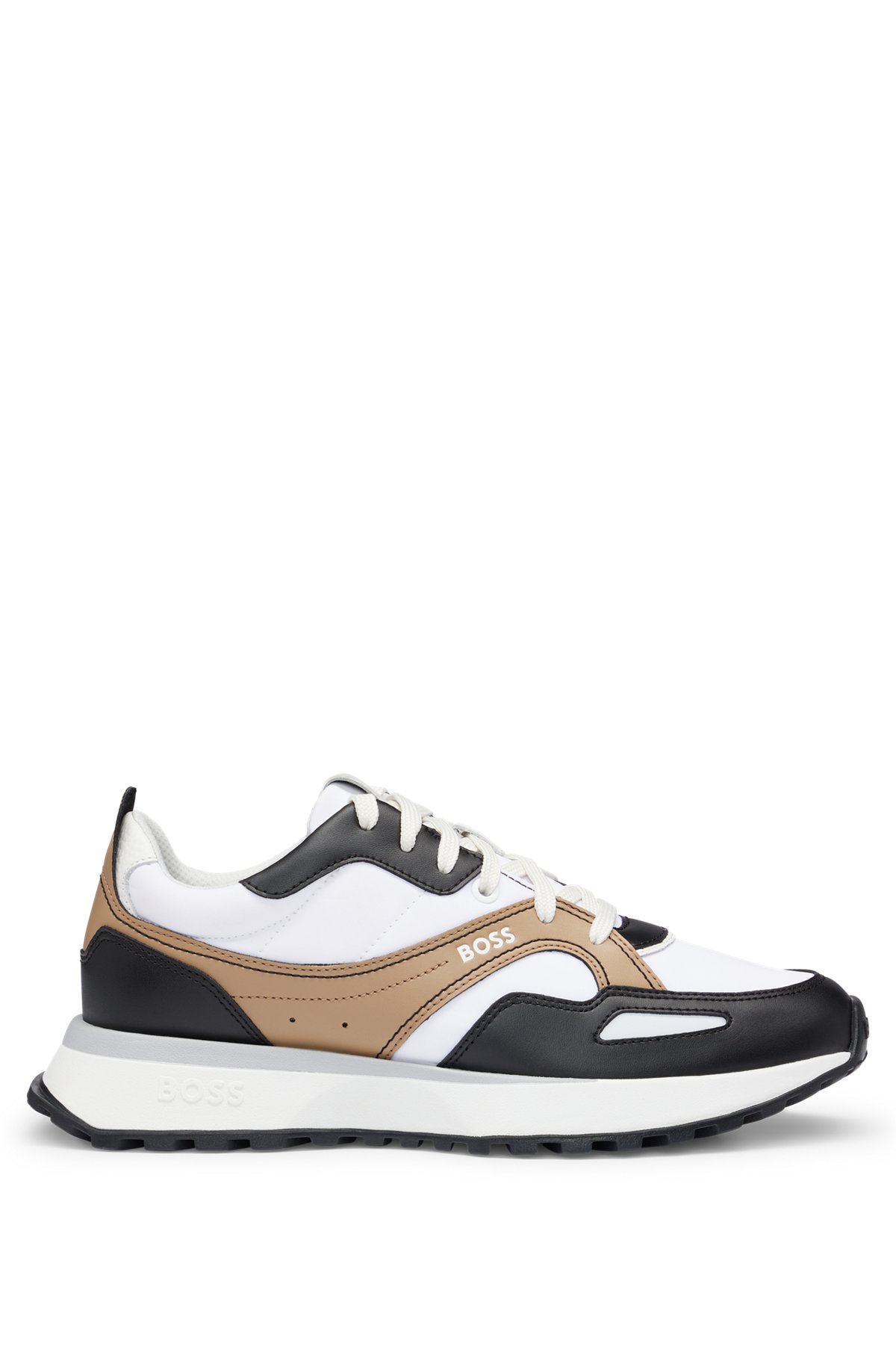Mixed-material trainers in signature colours, Light Brown