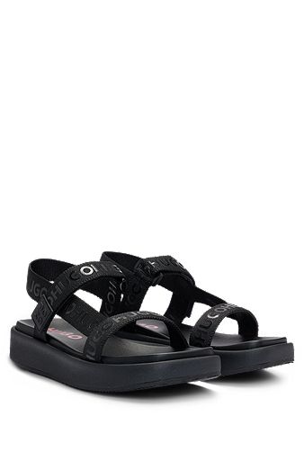 Stacked-logo sandals with branded straps, Black