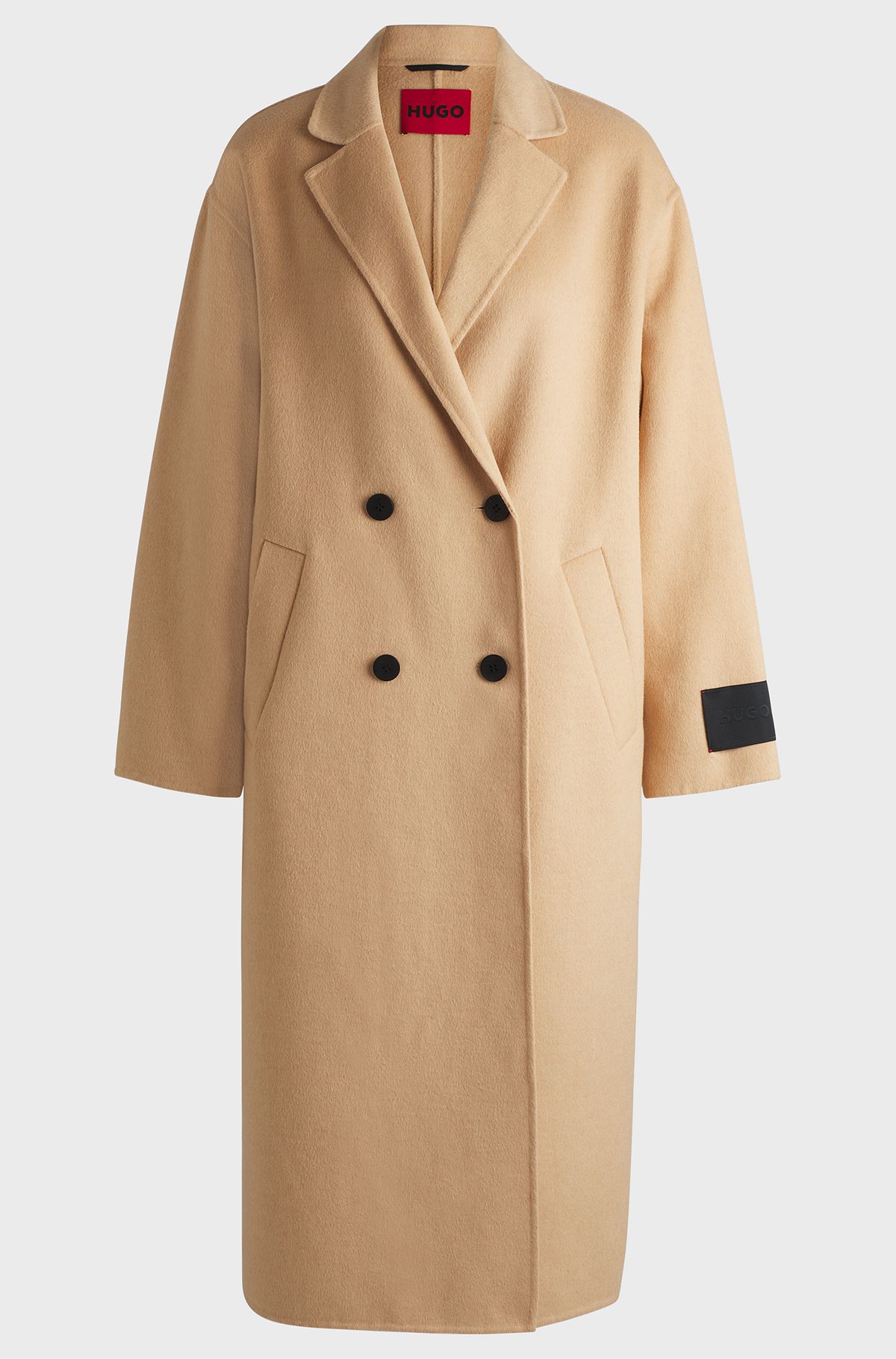 Longline oversized-fit coat with double-breasted closure, Beige