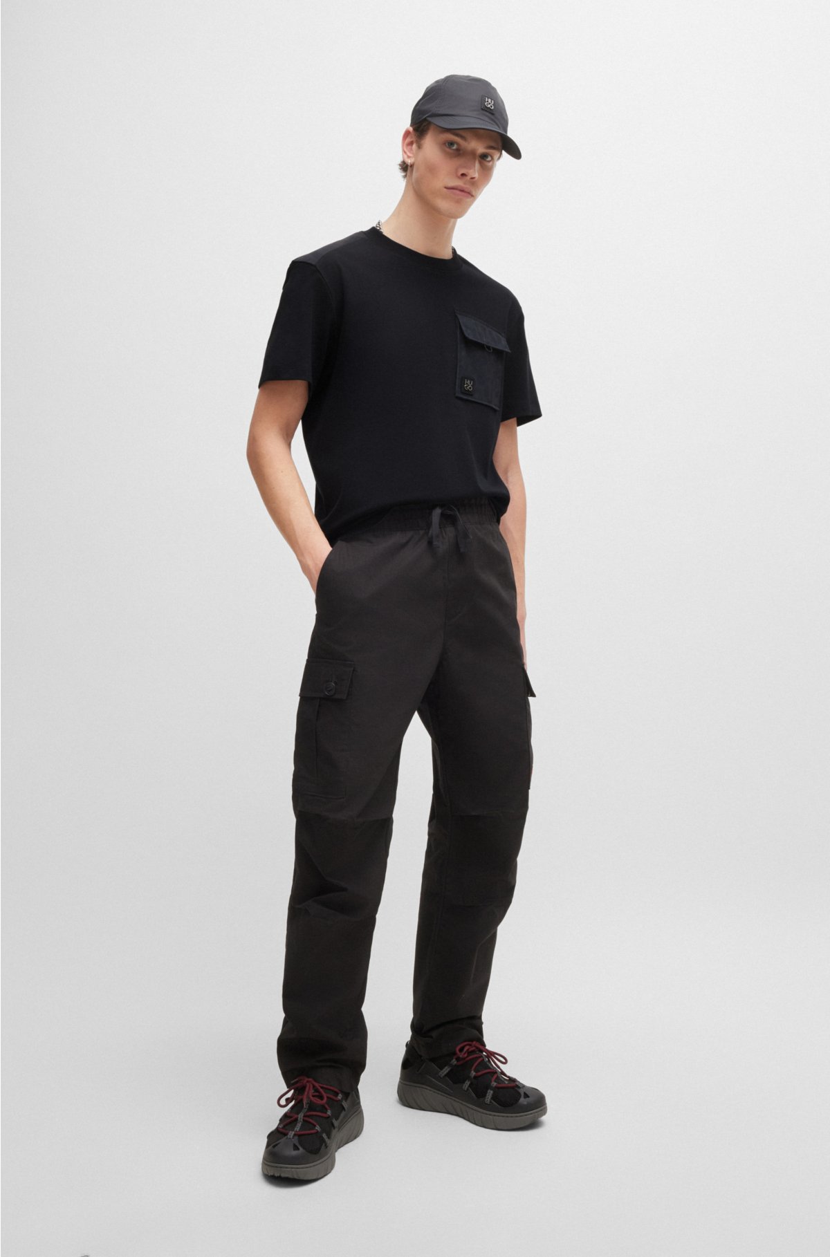 Interlock-cotton T-shirt with animal-print trims, Black