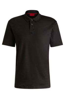 HUGO - Interlock-cotton polo shirt with stacked logo - Black