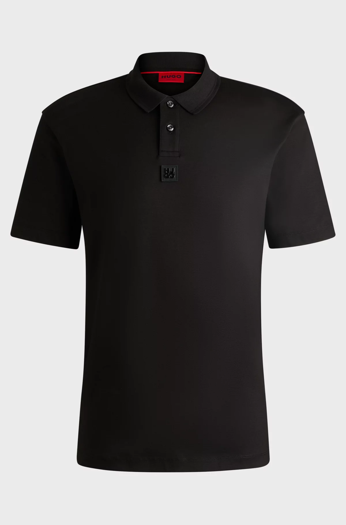 Interlock-cotton polo shirt with stacked logo, Black