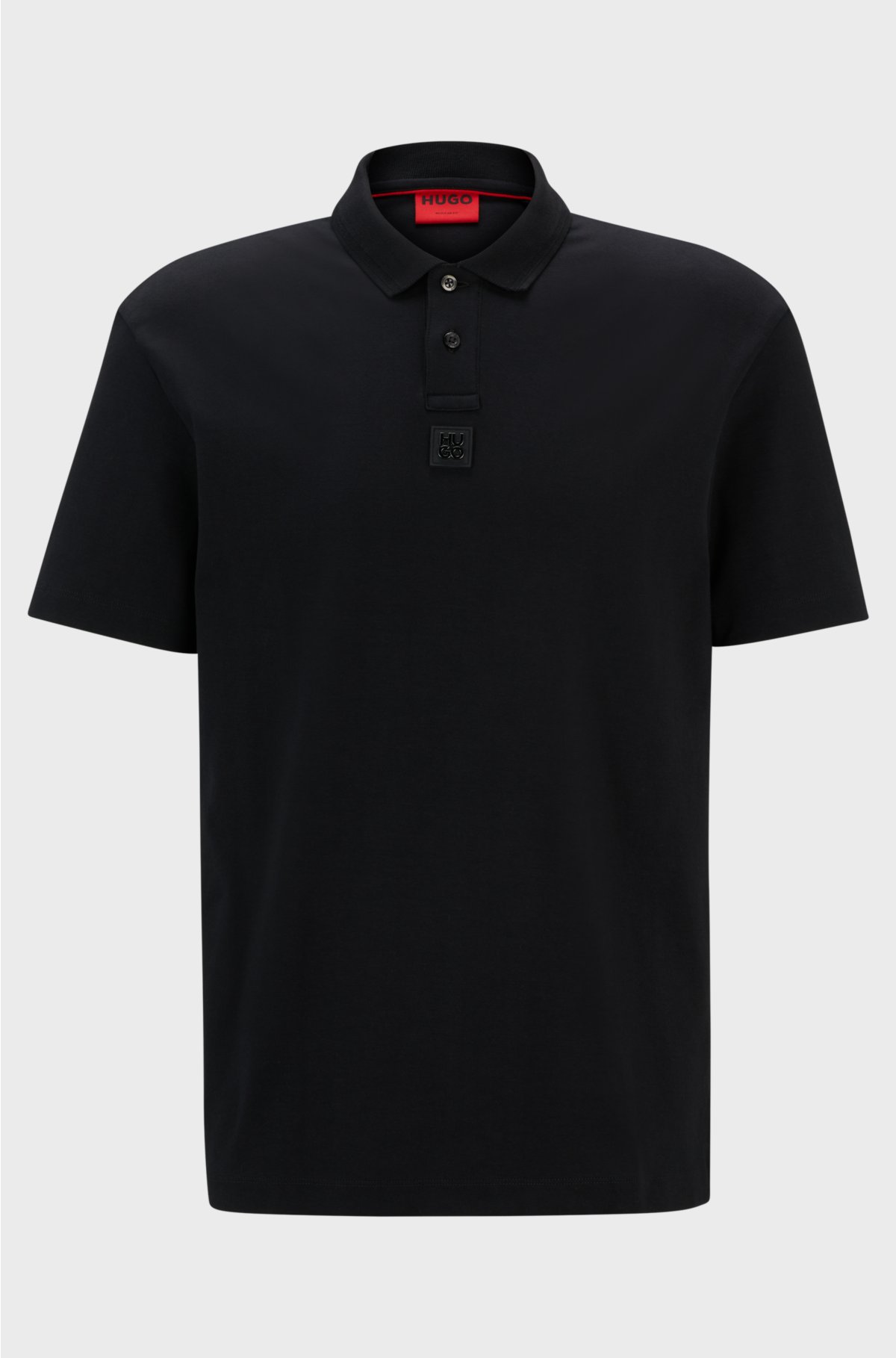 Interlock-cotton polo shirt with stacked logo, Black