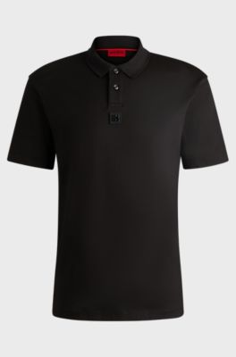 Interlock-cotton polo shirt with stacked logo, Black