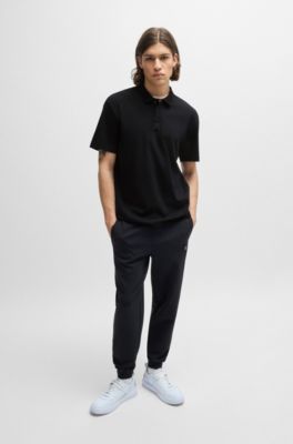 Interlock-cotton polo shirt with stacked logo, Black