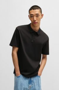 Interlock-cotton polo shirt with stacked logo, Black