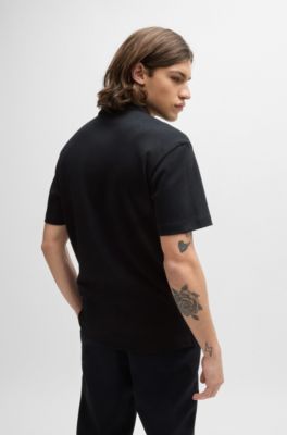 Interlock-cotton polo shirt with stacked logo, Black