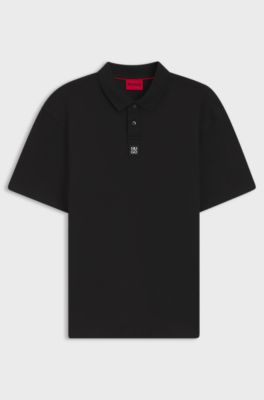 Interlock-cotton polo shirt with stacked logo, Black