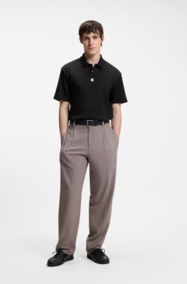Interlock-cotton polo shirt with stacked logo, Black