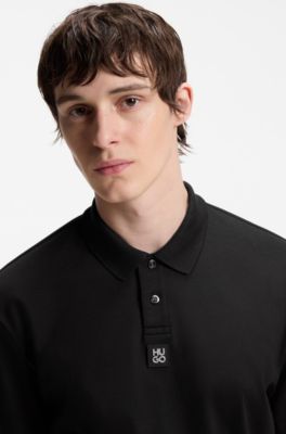 Polo in cotone intrecciato con logo scomposto, Nero