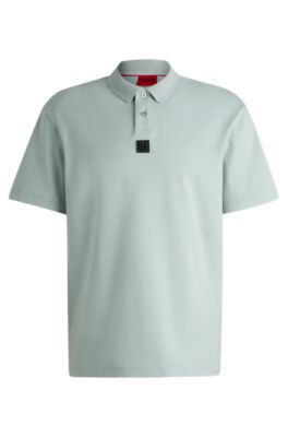 Interlock-cotton polo shirt with stacked logo, Light Grey