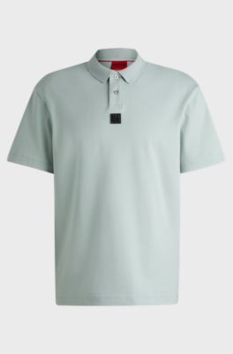 Interlock-cotton polo shirt with stacked logo, Light Grey