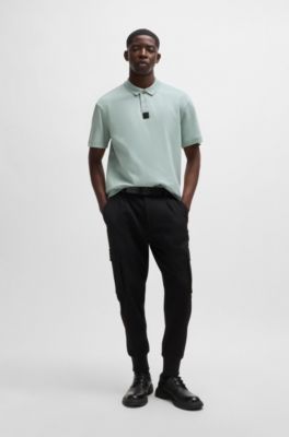 Interlock-cotton polo shirt with stacked logo, Light Grey