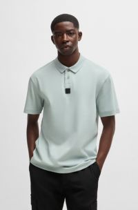 Interlock-cotton polo shirt with stacked logo, Light Grey