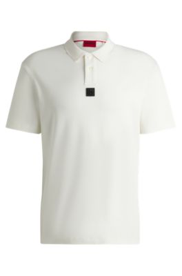 Interlock-cotton polo shirt with stacked logo, Natural