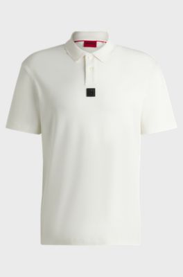 Interlock-cotton polo shirt with stacked logo, Natural