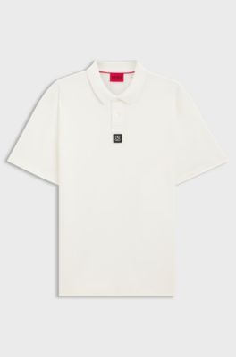 Interlock-cotton polo shirt with stacked logo, Natural