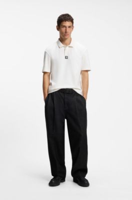 Interlock-cotton polo shirt with stacked logo, Natural