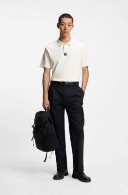 Interlock-cotton polo shirt with stacked logo, Natural
