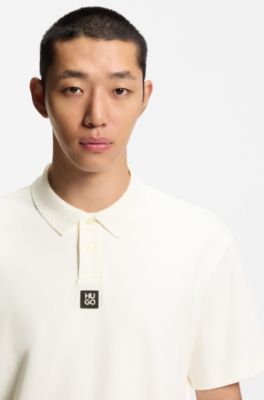Interlock-cotton polo shirt with stacked logo, Natural