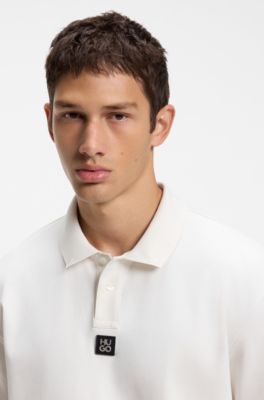 Polo in cotone intrecciato con logo scomposto, Colore neutro