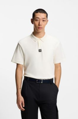 Interlock-cotton polo shirt with stacked logo, Natural
