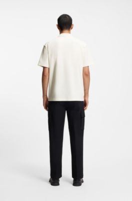 Interlock-cotton polo shirt with stacked logo, Natural