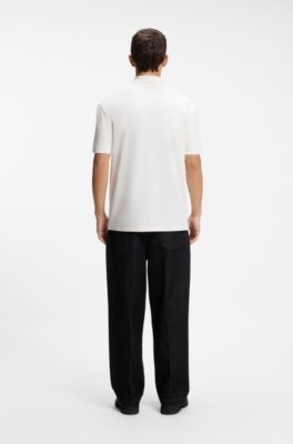 Interlock-cotton polo shirt with stacked logo, Natural