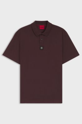 Interlock-cotton polo shirt with stacked logo, Dark Red