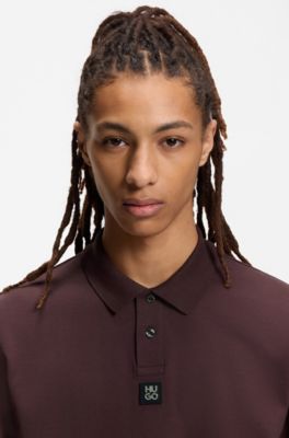 Interlock-cotton polo shirt with stacked logo, Dark Red