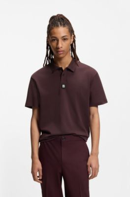 Polo en coton interlock avec logo revisit&eacute;, Rouge sombre