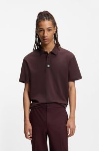 Interlock-cotton polo shirt with stacked logo, Dark Red