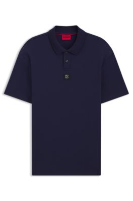Interlock-cotton polo shirt with stacked logo, Dark Blue