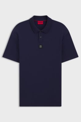 Interlock-cotton polo shirt with stacked logo, Dark Blue