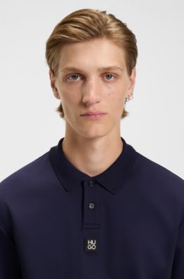 Polo en coton interlock avec logo revisit&eacute;, Bleu fonc&eacute;