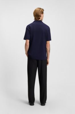 Interlock-cotton polo shirt with stacked logo, Dark Blue