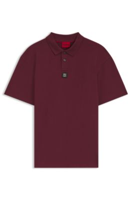 Interlock-cotton polo shirt with stacked logo, Dark Red