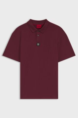 Interlock-cotton polo shirt with stacked logo, Dark Red