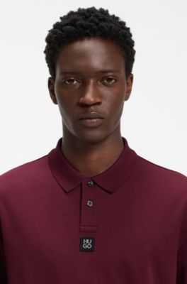 Interlock-cotton polo shirt with stacked logo, Dark Red