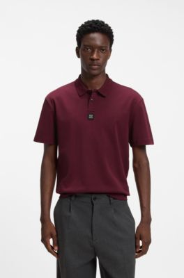 Interlock-cotton polo shirt with stacked logo, Dark Red