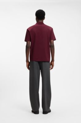 Interlock-cotton polo shirt with stacked logo, Dark Red