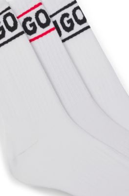 Lot de trois paires de chaussettes &agrave; logo, Blanc
