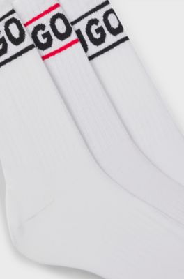 Dreierpack kurze Socken mit Logos, Wei&szlig;