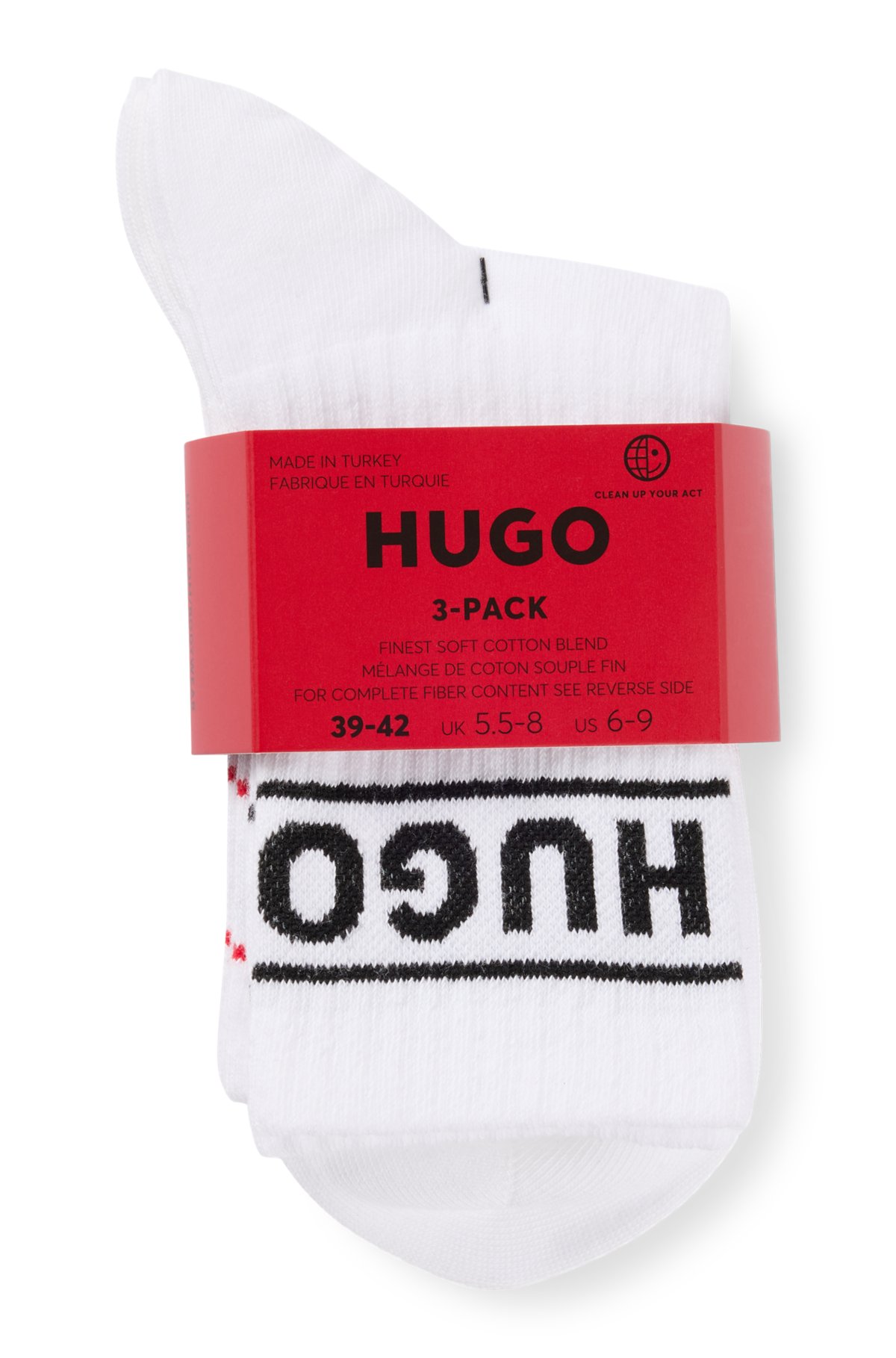 Three-pack of short-length socks with logo, White