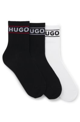 HUGO - Three-pack of short-length socks with logo - White / Black