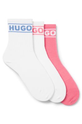 Three-pack of short-length socks with logo, White / Pink